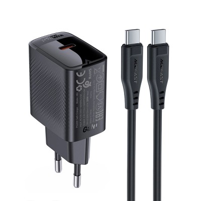 Incarcator pentru priza, type-c, pd20w, gan, fast charging cu cablu usb-c - black foto