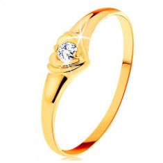 Inel din aur 585 - inimă strălucitoare cu diamant rotund, în montură - Marime inel: 55