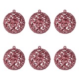 Set Globuri Crăciun, Model Glitter, Plastic, Roz, 6 Bucăți, Diametru 6 cm, Oem