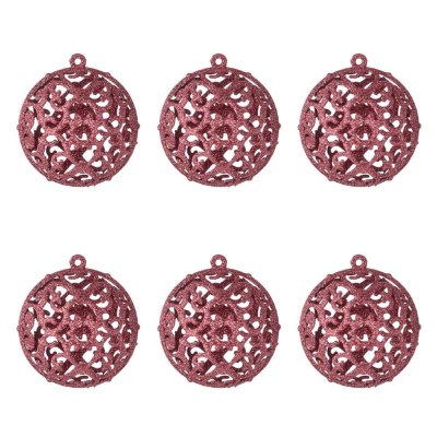 Set Globuri Crăciun, Model Glitter, Plastic, Roz, 6 Bucăți, Diametru 6 cm foto