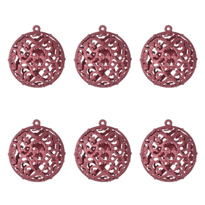 Set Globuri Crăciun, Model Glitter, Plastic, Roz, 6 Bucăți, Diametru 6 cm