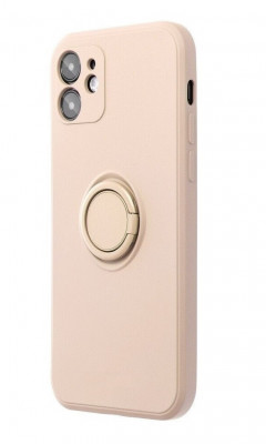 Husa compatibila cu iPhone 13 Pro, silicon, inel rotativ pentru prindere magnetica, interior din catifea, Roz Pal foto
