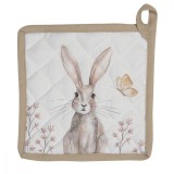 Cumpara ieftin Suport pentru vase fierbinti din bumbac alb bej model Iepuras 20x20 cm