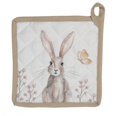 Suport pentru vase fierbinti din bumbac alb bej model Iepuras 20x20 cm