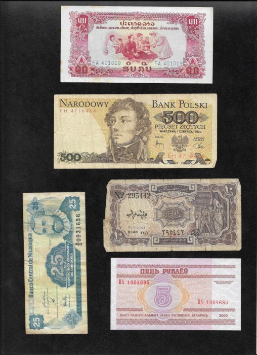 Set 5 bancnote de prin lume adunate (cele din imagini) #275
