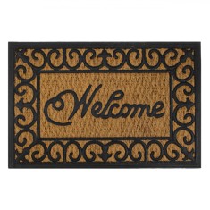 Covoraș Ușă, Model Welcome, Maro/Negru, 60x40cm, Fibre Cocos și Cauciuc