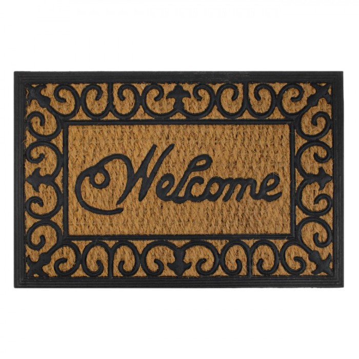 Covoraș Ușă, Model Welcome, Maro/Negru, 60x40cm, Fibre Cocos și Cauciuc