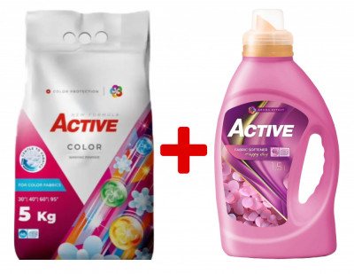 Detergent pudra pentru rufe colorate Active, sac 5kg, 68 spalari + Balsam de rufe Active Happy Day, 1.5 litri, 60 spalari foto