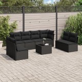 VidaXL Set mobilier de grădină cu perne, 9 piese, negru, poliratan