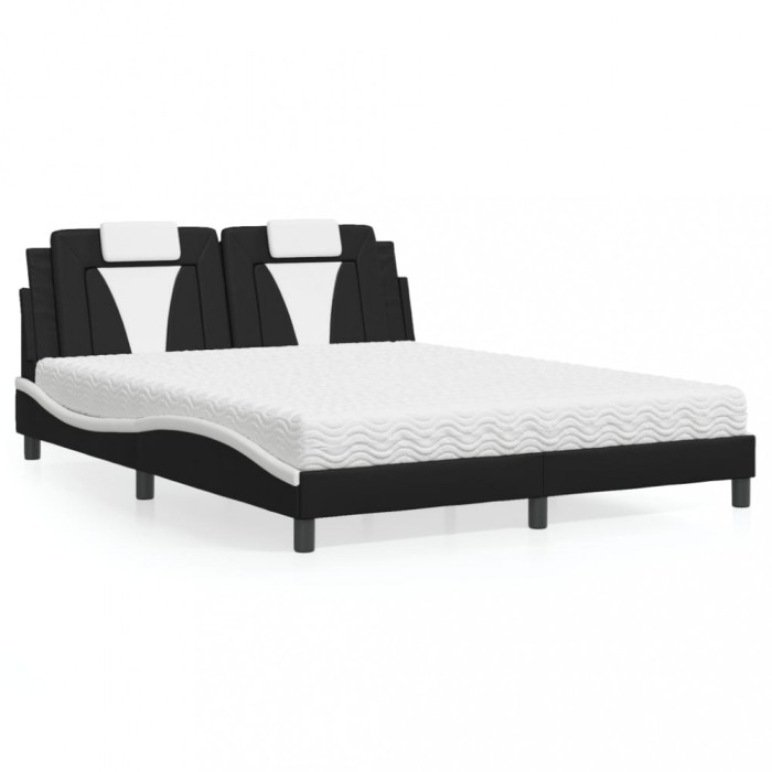 vidaXL Pat cu saltea, negru și alb, 160x200 cm, piele ecologică 3208808