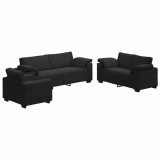 Cumpara ieftin Set de canapele cu perne, 3 piese, negru, catifea