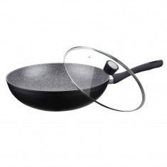 Tigaie aluminiu tip wok, 30 cm, invelis granit, capac foto