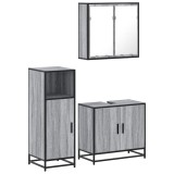 Cumpara ieftin Set mobilier de baie, 3 piese, gri sonoma, lemn prelucrat