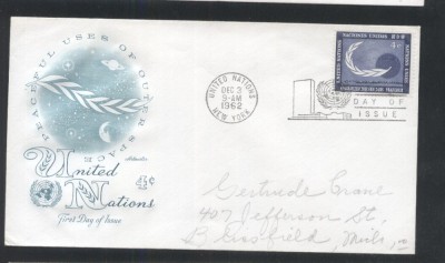 UN New York 1962 Peacefull use of space Mi.122 FDC UN.198 foto