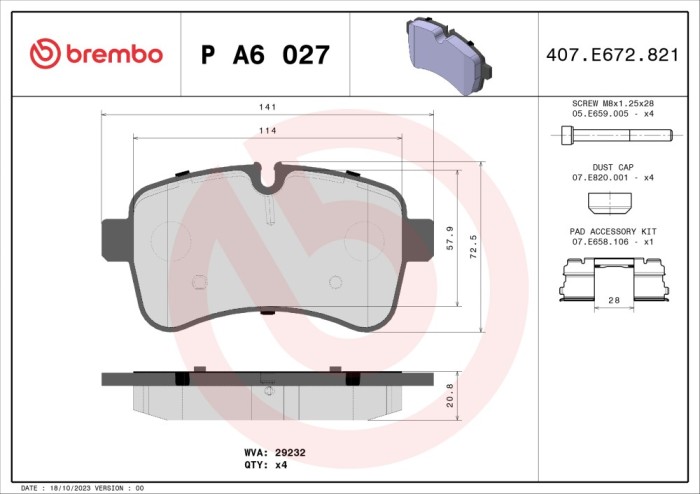 BREMBO P A6 027 PRIME LINE set placute frana,frana disc