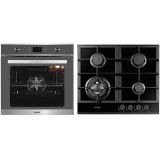 Pachet incorporabil Samus Cuptor incorporabil SC626GDX9 GRAY, 75 L, 2800 W, 9 Functii + Plita incorporabil PSG-64SG1, 4 arzatoare pe gaz, Gratar fonta