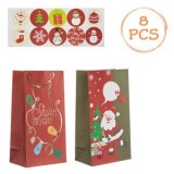 Set 8 Pungi de Craciun din Carton cu Mos Craciun si Autocolante, 14.5x9x27cm, Rosii, CMCLASS