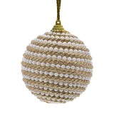 Glob Brad Crăciun, Spumă, Cordon Răsucit Auriu, Perle Albe, Diametru 8cm, Auriu