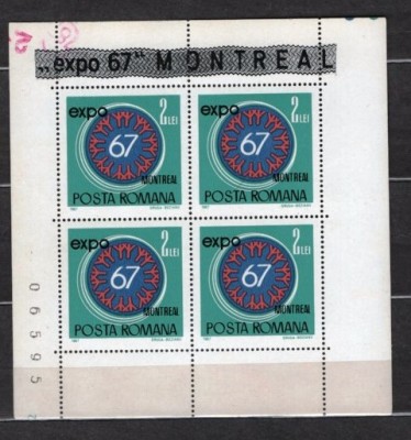 ROMANIA 1967 - EXPO MONTREAL. BLOC NESTAMPILAT, C14 foto