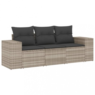 Set canapele de gradina cu perne, 3 piese gri deschis poliratan foto