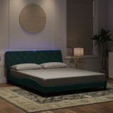 VidaXL Cadru de pat cu lumini LED, verde &icirc;nchis, 160x200 cm, catifea