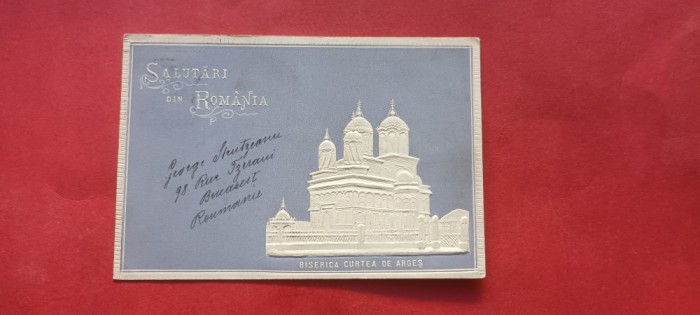 Litho Curtea de Arges Manastirea In relief Embosata Litografie