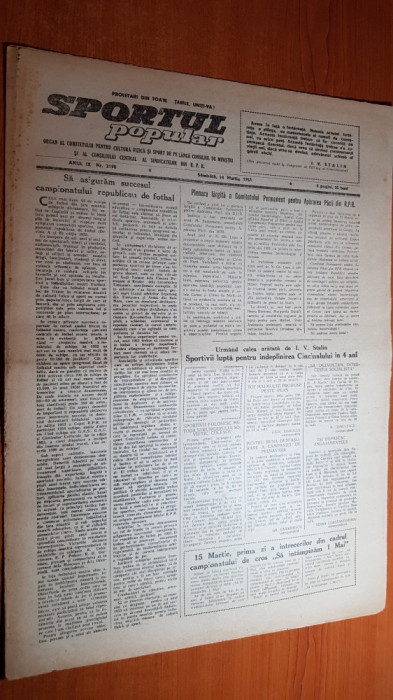 sportul popular 14 martie 1953-fotbal flacara ploiesti,volei,moto-cros,polo,cros