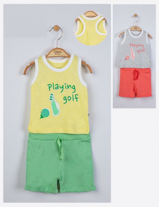 Compleu 2 piese Playing golf pentru baietei, Tongs baby (Culoare: Galben, Marime: 9-12 luni)