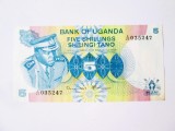 Rara! Uganda 5 Shillings 1977 UNC cu dictatorul Idi Amin Dada,bancnota din imagini la cel mai mic pret