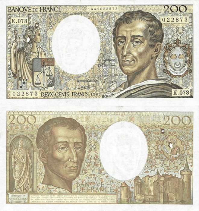 1989, 200 francs (P-155c.2) - Franța - stare XF+++/aUNC!