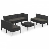 Set mobilier de grădină cu perne, 8 piese, negru, poliratan