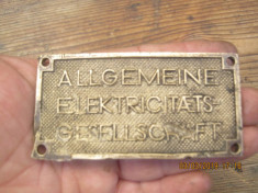 Emblema veche-placheta cupru-Germania-allgemeine elektricitaets gesellschaft foto