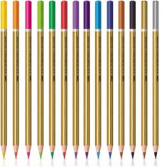 Creioane colorate 12 culori intense + auriu si argintiu, S-Cool