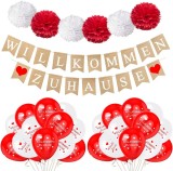 Set de petrecere pentru ziua recunostintei KKSJK, hartie/latex, rosu/alb, 30 cm