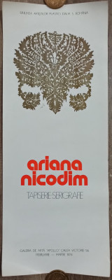 Afis expozitie tapiserie si serigrafie Ariana Nicodim 1974 foto