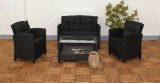 Set Mobilier Gradina Ratan Liria Negru 5 Cm Perne, Set Canapea Fotoliu Masa