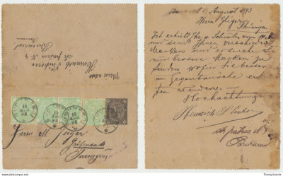 Romania 1893 intreg postal Cifra &amp;amp; 4 timbre Cifra de 5 bani trimis spre Germania foto