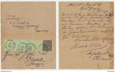 Romania 1893 intreg postal Cifra &amp;amp; 4 timbre Cifra de 5 bani trimis spre Germania foto