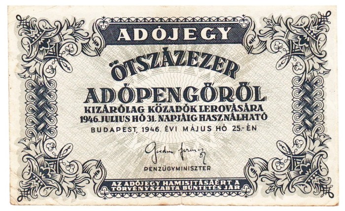 Ungaria 500 000 Otszazezer Adopengorol 1946 P-139 U13