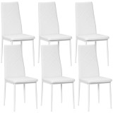 HOMCOM Set 6 Scaune de Sufragerie Tapițate cu Spătar &Icirc;nalt, Tălpi Antiderapante și Picioare din Oțel, 41x50x97 cm, Alb | Aosom Romania