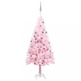 Brad Crăciun pre-iluminat cu set globuri, roz, 120 cm, PVC