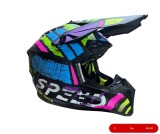 Casca copii Motocross - Enduro pentru motocicleta, ATV, bicicleta - marimea S (49-50 cm), negru mat cu design neon multicolor