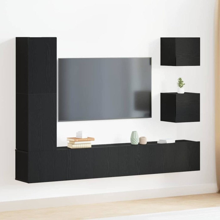 vidaXL Set Cabinet TV Pe perete 6 pcs Stejar negru 160 x 30 x 30.5 cm 3393460