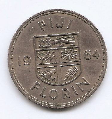 Fiji 1 Florin 1964 - Elizabeth II - Cupru-nichel, B11, 28.3 mm KM-24 (1) foto