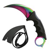 Cumpara ieftin Cutit de vanatoare IdeallStore&reg;, Karambit tip CS:GO, multicolor, teaca cu snur inclusa