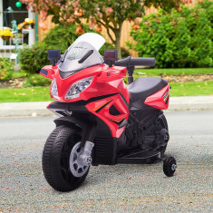 HOMCOM Motocicleta electrica pentru copii, cu sirena de politie si faruri, Viteza 3km/h si Baterie 6V Reincarcabila, 69x39x43cm, Rosu foto