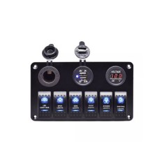 Panou cu voltmetru, USB, priza 12V si 6 &icirc;ntrerupatoare Cod: SP10 Automotive TrustedCars