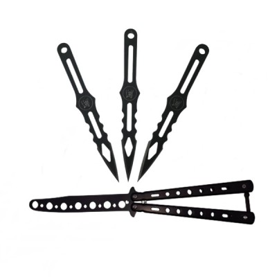 Set Briceag fluture de antrenament, Wave Blade si 3 cutite de aruncat , IdeallStore&amp;reg;, otel inoxidabil foto