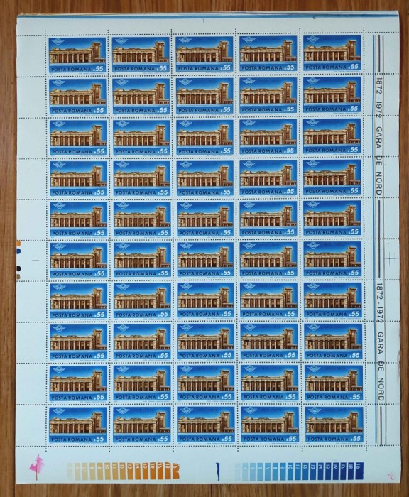 ✅ RO 1972 LP 796 &quot;Centenarul Garii de Nord &quot;, serie in coala completa de 50 , MNH