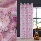 Perdea Decorativă Voal, Model Unicorn, Culoare Roz, Dimensiuni 140x260 cm, Inele Fixare, Oem